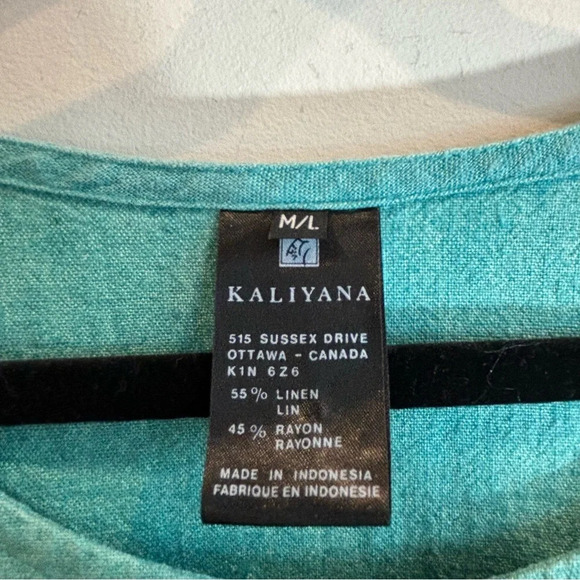 KALIYANA SZ M-L Crew Neck Colour Block Side Slit Linen Rayon Blend Tunic Top - Picture 3 of 5